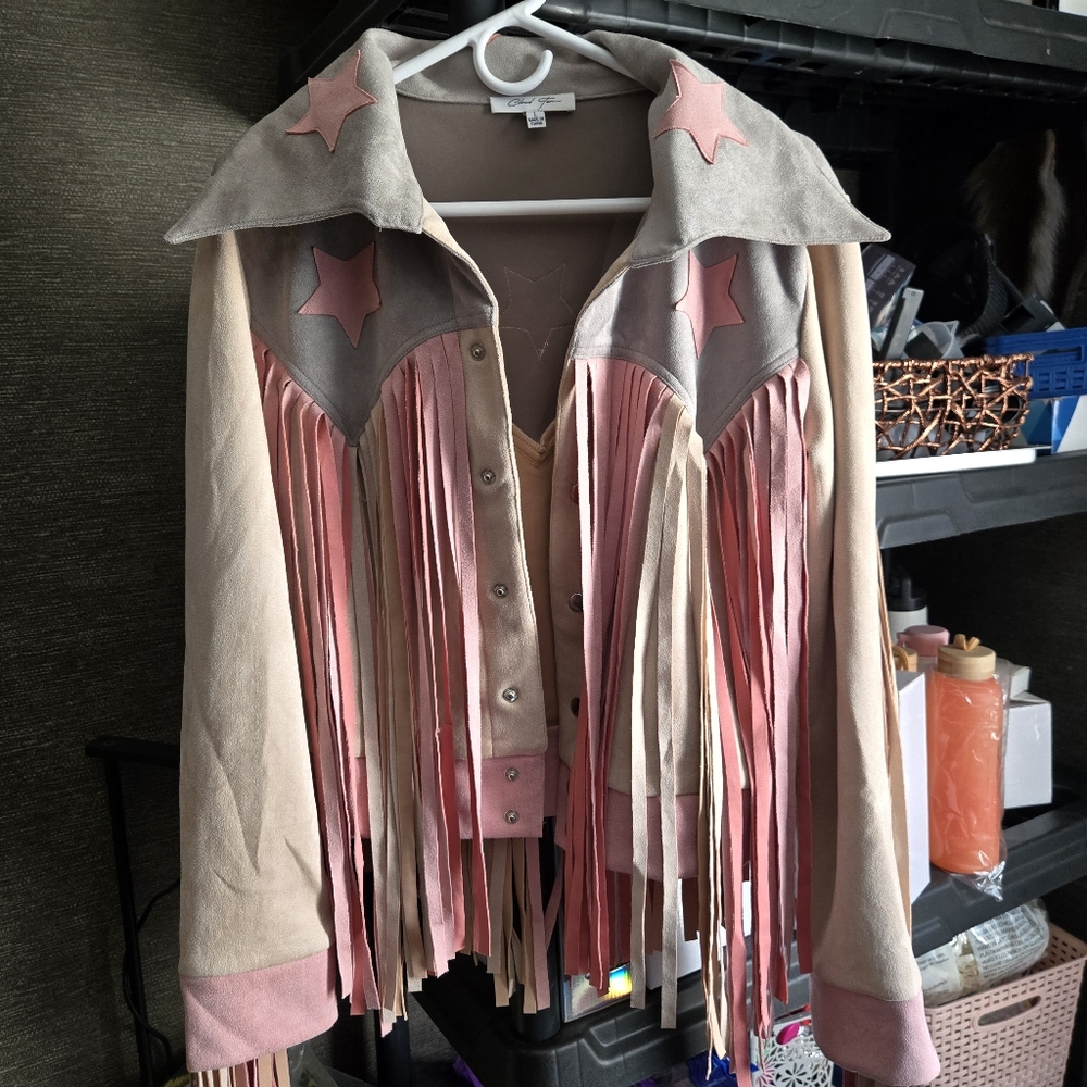 Pink suede star fringe jacket